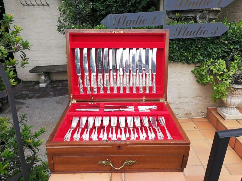 A Comprehensive Cooper Bros Kings Pattern Silver-Plated Twelve Place Cutlery Set In A Canteen