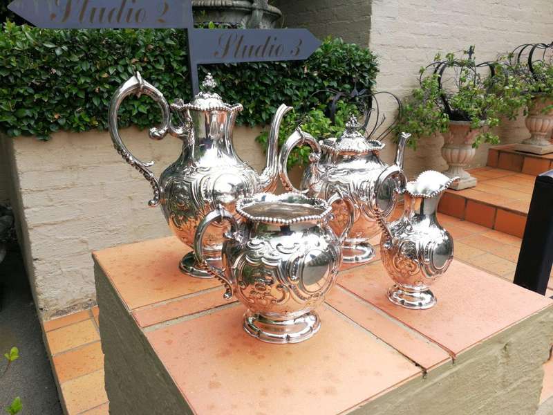 A Antique Four Pie3ce Tea And Coffee Set  E.P.N.S/Silver With Hallmarks