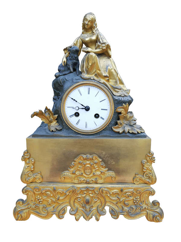 An Mid-19th Century French Gilt  Bronze Clock Complete With Pendulum And Key, Circa 1850s