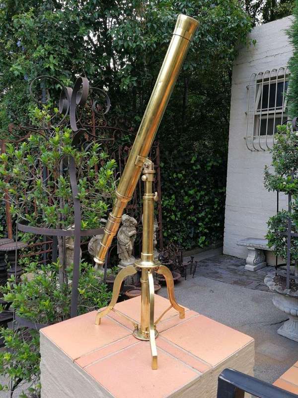 An Antique Brass Telescope On Tripod  By Stanley, London