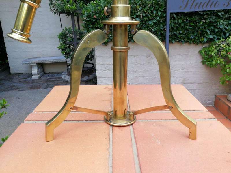 An Antique Brass Telescope On Tripod  By Stanley, London