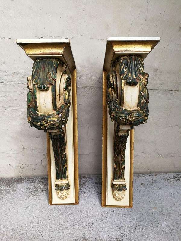 A 21st Century Pair Of Gilt Painted Wooden Wall Brackets/Sconces