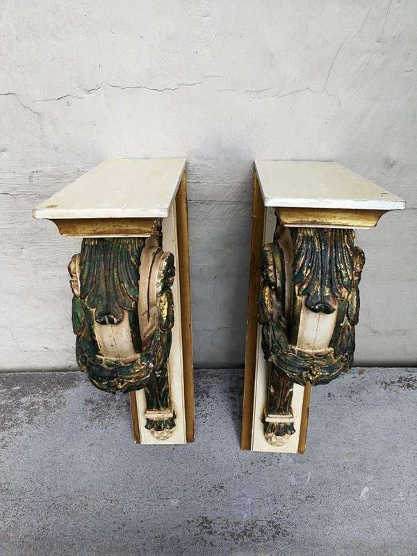 A 21st Century Pair Of Gilt Painted Wooden Wall Brackets/Sconces