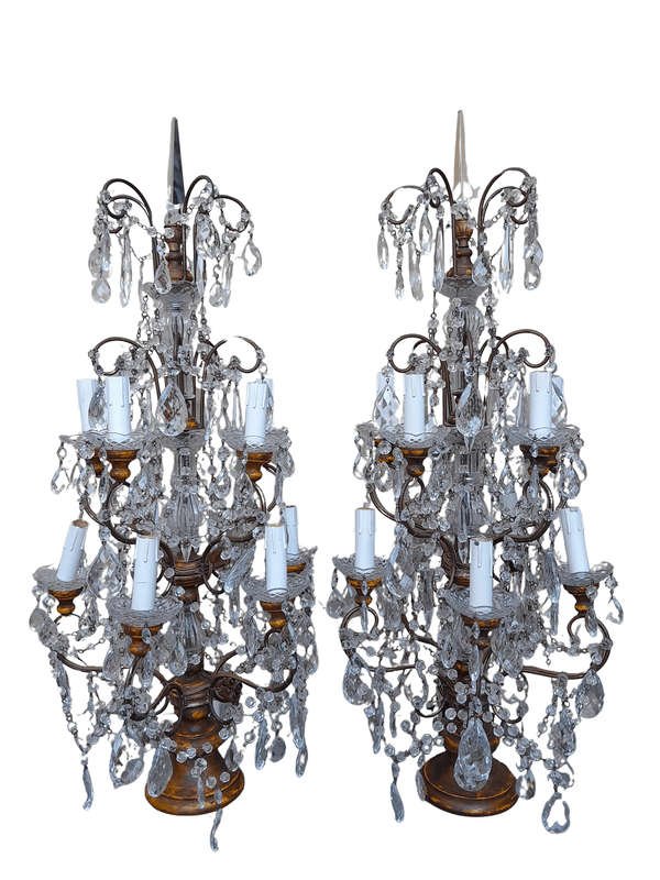 A 20th Century Large Pair Of French Style Crystal Lamps Electrified