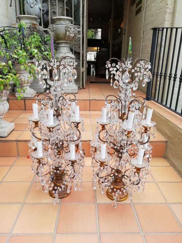 A 20th Century Large Pair Of French Style Crystal Lamps Electrified
