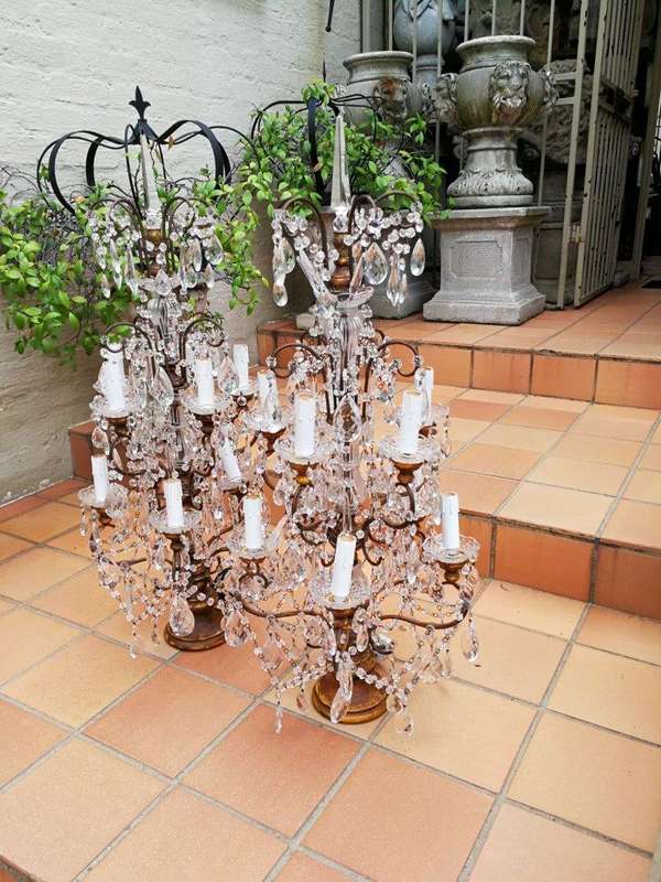 A 20th Century Large Pair Of French Style Crystal Lamps Electrified