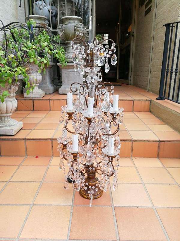 A 20th Century Large Pair Of French Style Crystal Lamps Electrified
