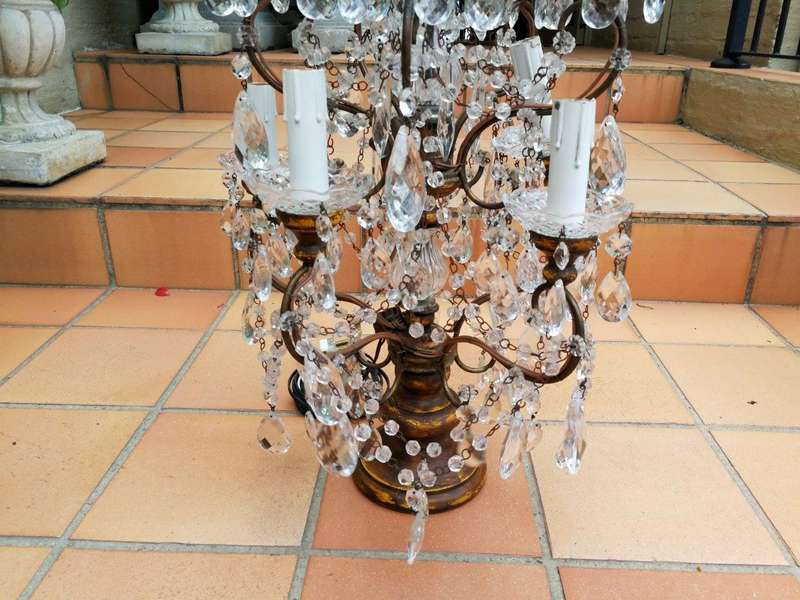A 20th Century Large Pair Of French Style Crystal Lamps Electrified