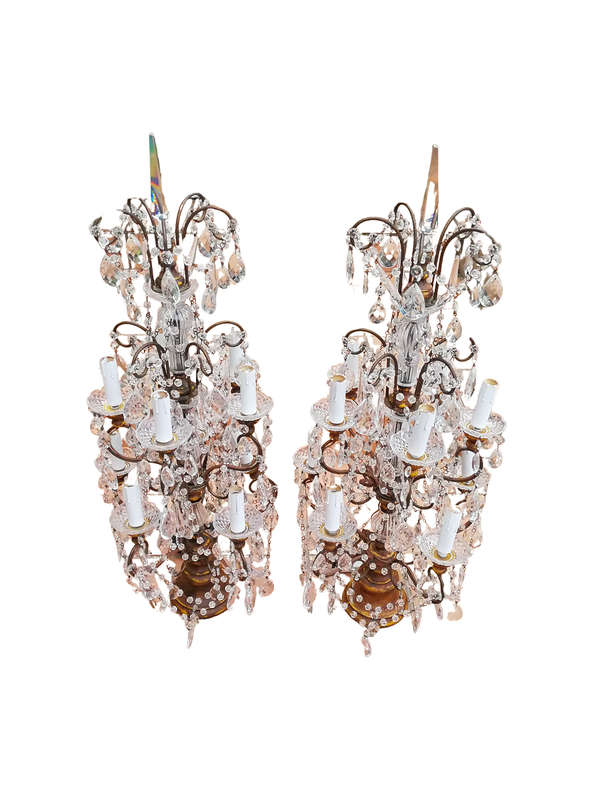 A 20th Century Large Pair Of French Style Crystal Lamps Electrified