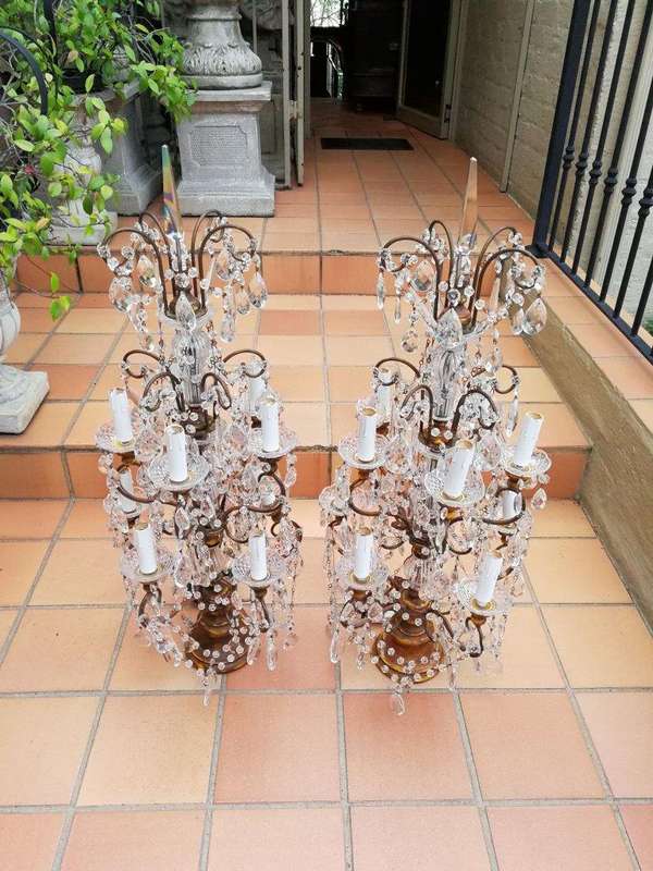 A 20th Century Large Pair Of French Style Crystal Lamps Electrified