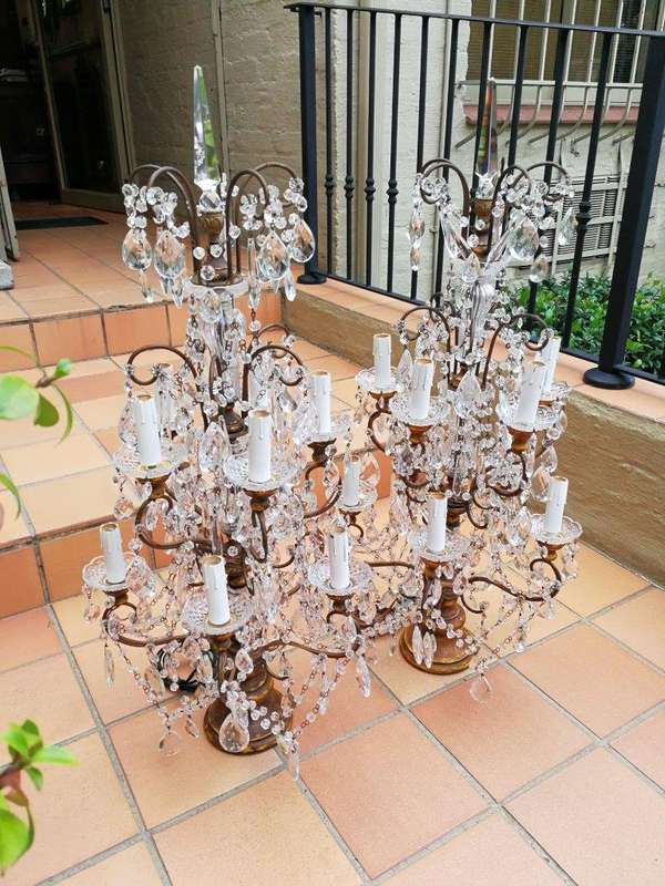 A 20th Century Large Pair Of French Style Crystal Lamps Electrified
