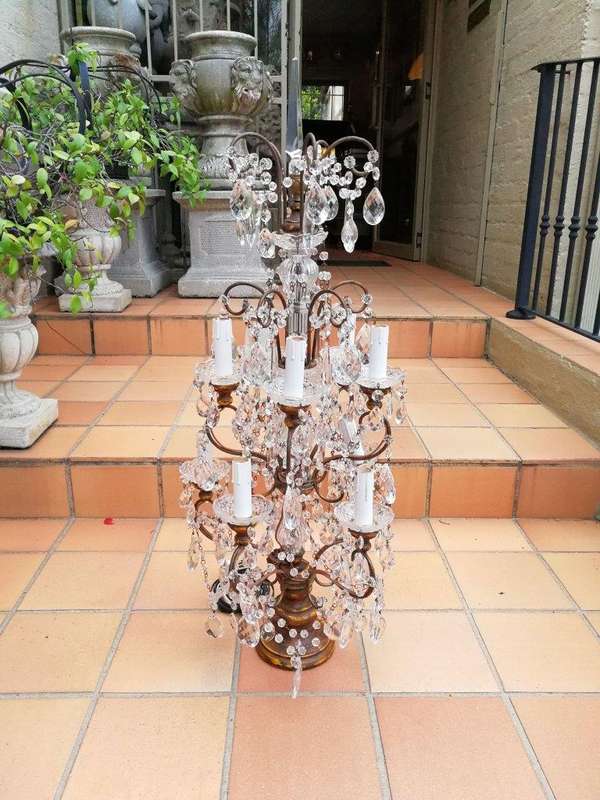 A 20th Century Large Pair Of French Style Crystal Lamps Electrified