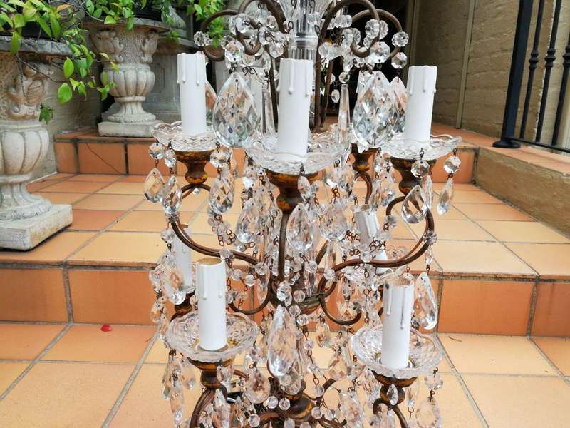 A 20th Century Large Pair Of French Style Crystal Lamps Electrified