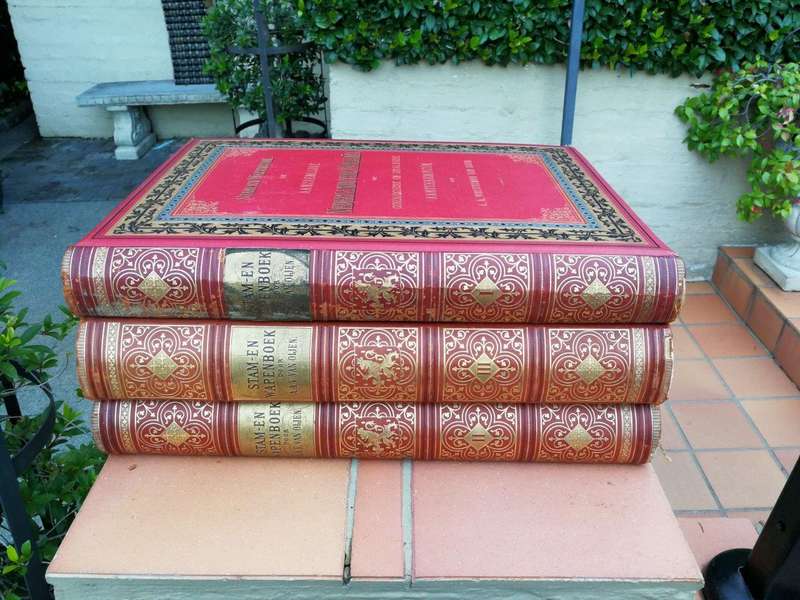 A Set Of Late 19th Century Circa 1885/1890 Extra-Large Size Decorative Books Entitled Stam En Wap...