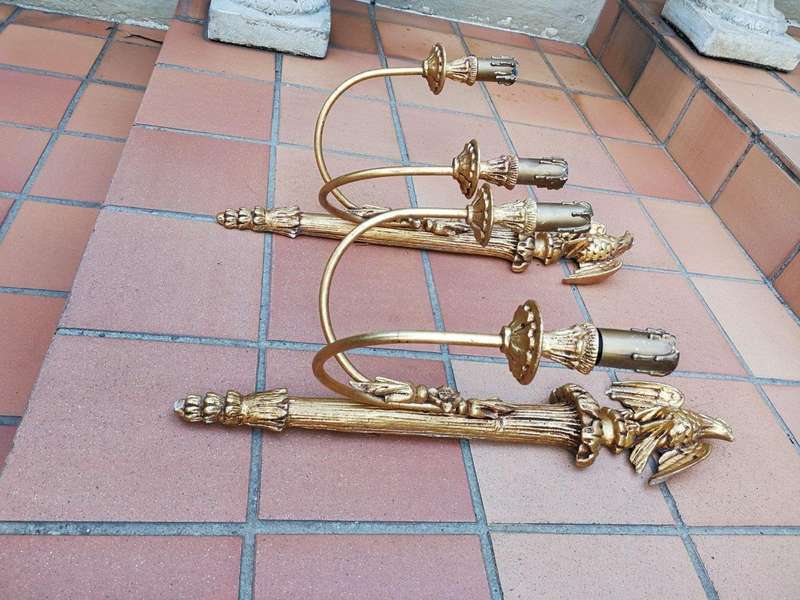 A 20th Century Pair Of Carved Gold Painted Wall Sconces With Eagles