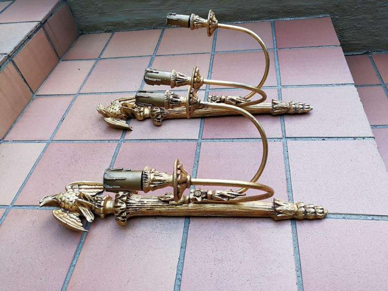 A 20th Century Pair Of Carved Gold Painted Wall Sconces With Eagles