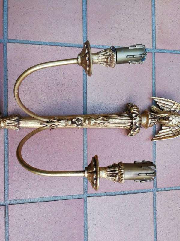 A 20th Century Pair Of Carved Gold Painted Wall Sconces With Eagles