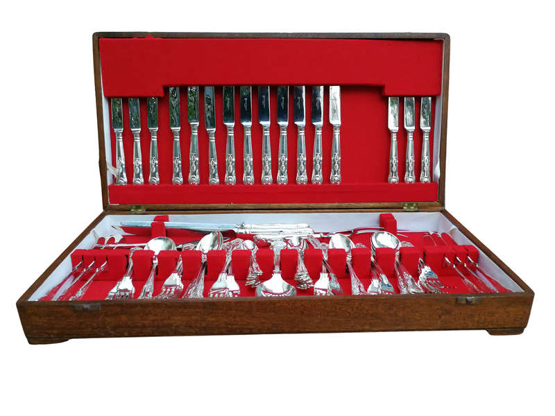 A 20th Century English Spear And Jackson Silver-Plate Kings Pattern Eight Place Setting Cutlery S...