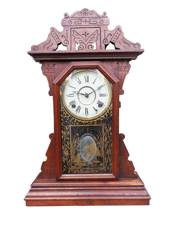 An Early 20th Century English Carved Walnut Mantel Clock