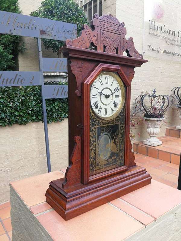 An Early 20th Century English Carved Walnut Mantel Clock