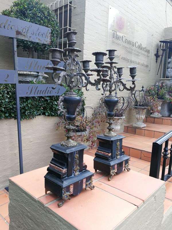 A 20TH Century French Ornate Pair of Bronze and Marble Candelabrum 