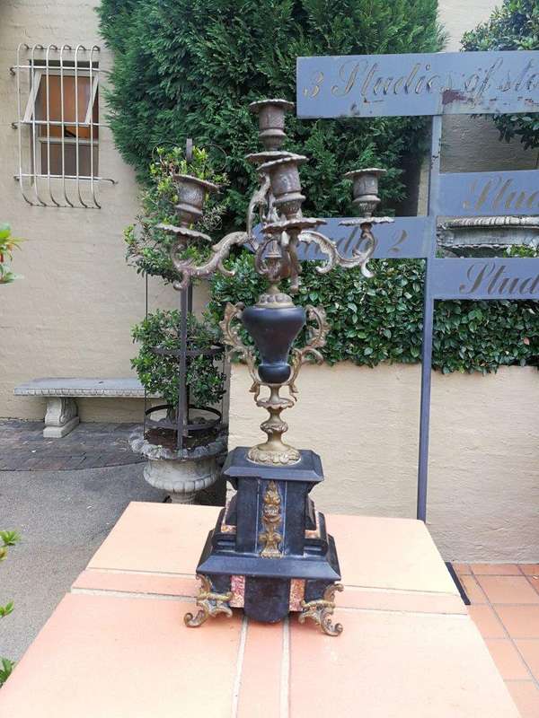 A 20TH Century French Ornate Pair of Bronze and Marble Candelabrum 