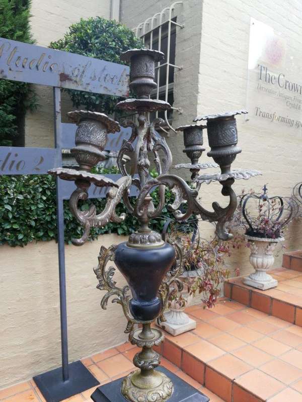 A 20TH Century French Ornate Pair of Bronze and Marble Candelabrum 