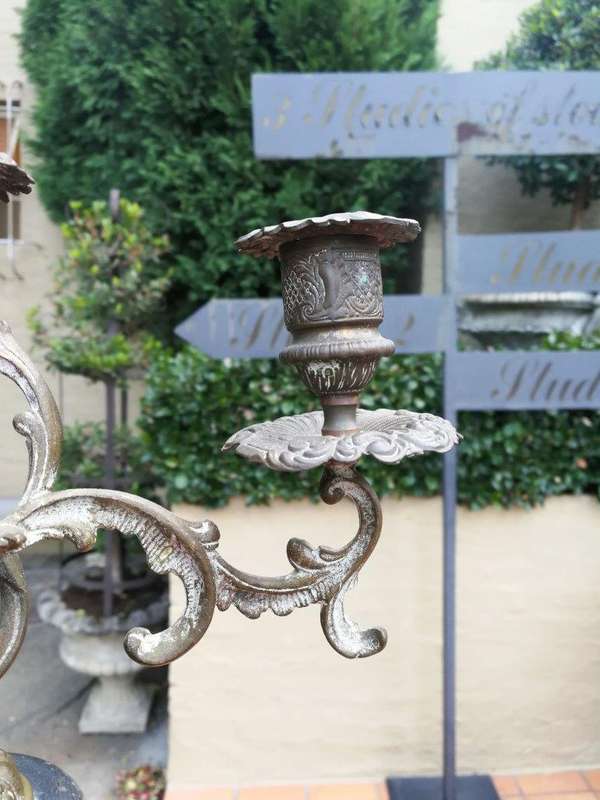 A 20TH Century French Ornate Pair of Bronze and Marble Candelabrum 