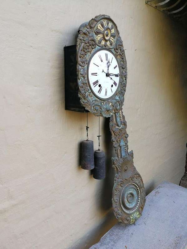An Antique Circa 1800s French Comptoise Clock with Bell Chime (Recently Serviced)