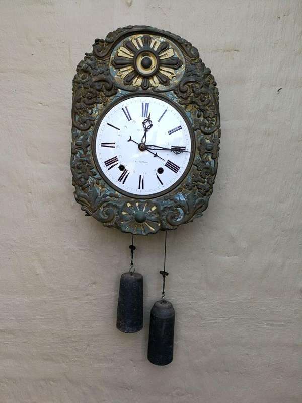 An Antique Circa 1800s French Comptoise Clock with Bell Chime (Recently Serviced)