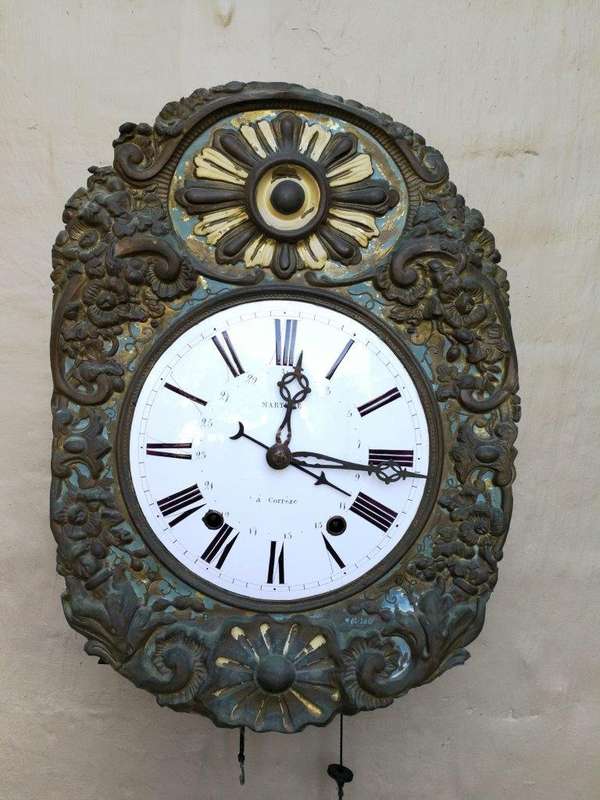 An Antique Circa 1800s French Comptoise Clock with Bell Chime (Recently Serviced)