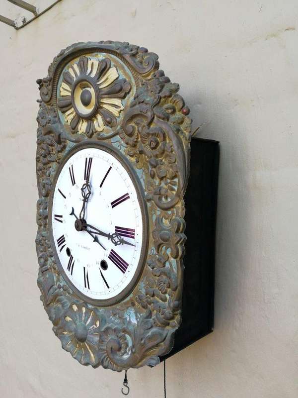 An Antique Circa 1800s French Comptoise Clock with Bell Chime (Recently Serviced)