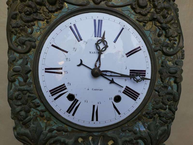An Antique Circa 1800s French Comptoise Clock with Bell Chime (Recently Serviced)