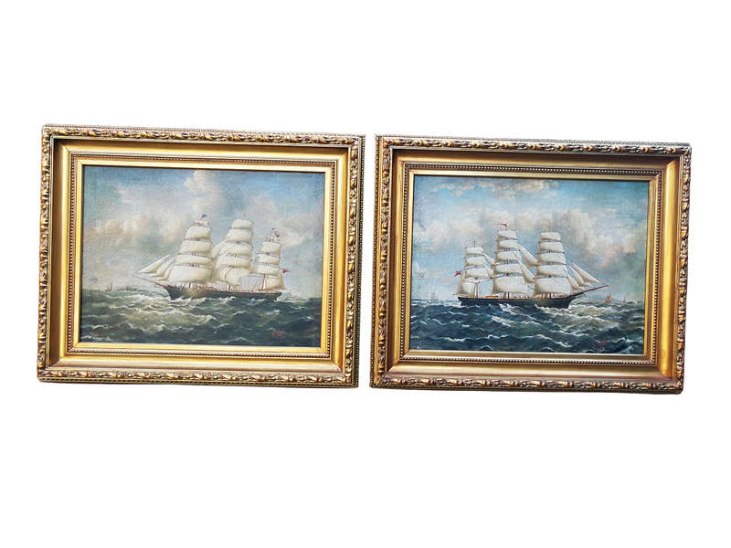 A Pair of 19th Century English Oil on Canvas Paintings in Gilt Frames Signed F. Nash
