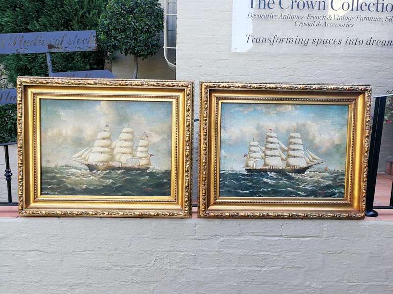 A Pair of 19th Century English Oil on Canvas Paintings in Gilt Frames Signed F. Nash
