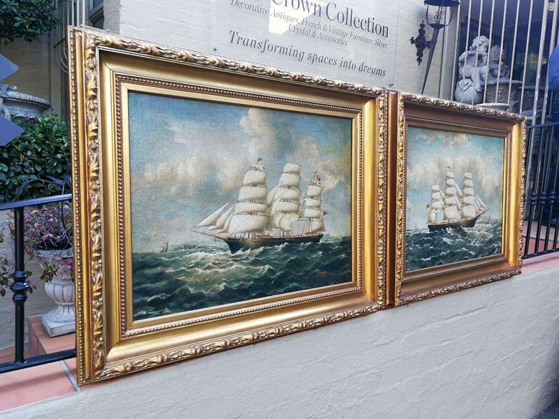 A Pair of 19th Century English Oil on Canvas Paintings in Gilt Frames Signed F. Nash
