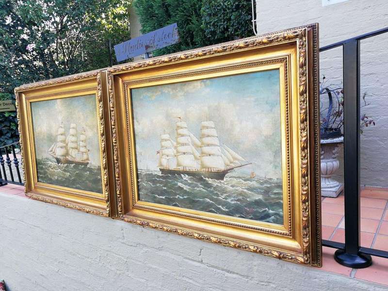 A Pair of 19th Century English Oil on Canvas Paintings in Gilt Frames Signed F. Nash