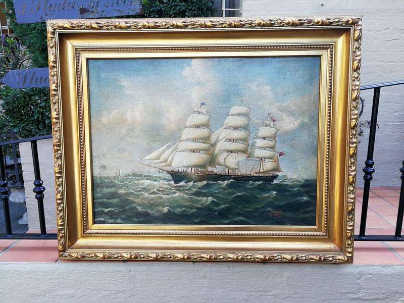A Pair of 19th Century English Oil on Canvas Paintings in Gilt Frames Signed F. Nash
