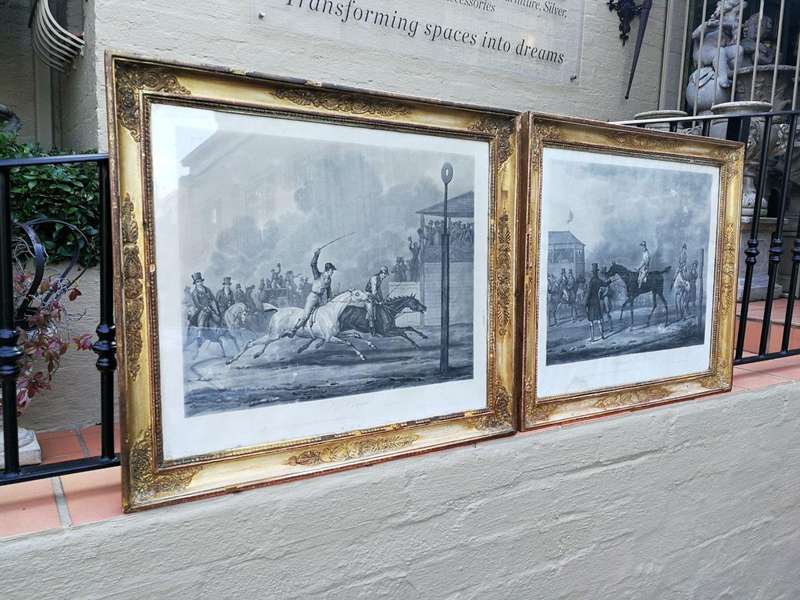 A Pair of Prints In Ornate Giltwood Frames. After Vernet La Course and Preparatifs Dune Course