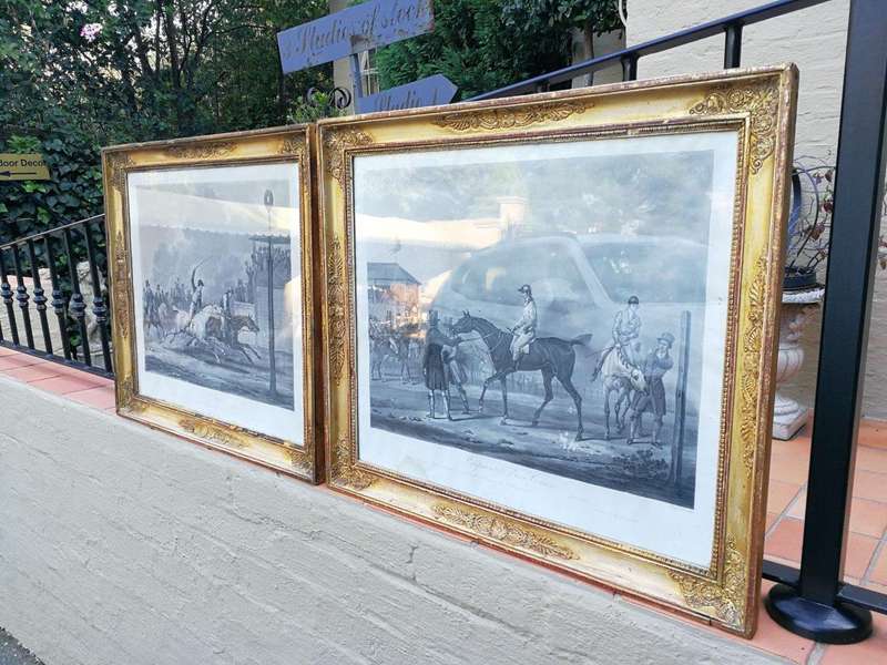 A Pair of Prints In Ornate Giltwood Frames. After Vernet La Course and Preparatifs Dune Course