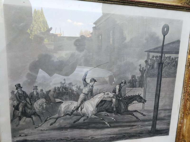 A Pair of Prints In Ornate Giltwood Frames. After Vernet La Course and Preparatifs Dune Course