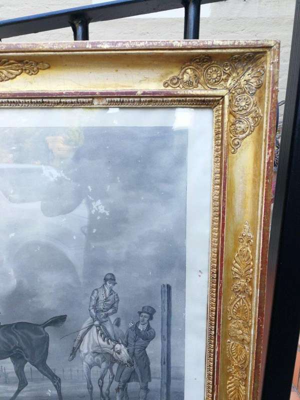 A Pair of Prints In Ornate Giltwood Frames. After Vernet La Course and Preparatifs Dune Course