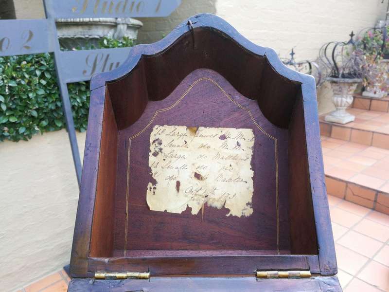 An 18th Century Walnut and Inlaid Knife Box. Interior missing