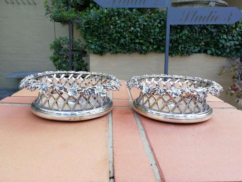 A 19th Century English Circa 1844 Pair of Silver-Plate Wine Coasters Elkington & Co