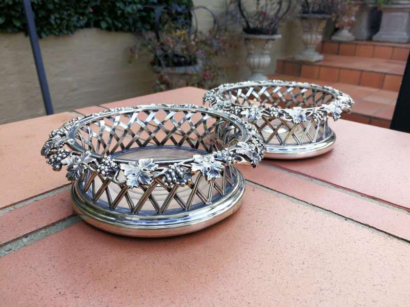 A 19th Century English Circa 1844 Pair of Silver-Plate Wine Coasters Elkington & Co