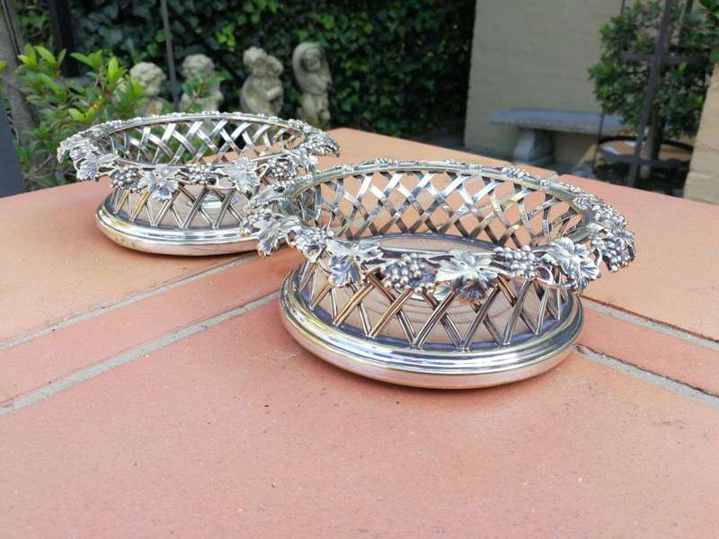 A 19th Century English Circa 1844 Pair of Silver-Plate Wine Coasters Elkington & Co