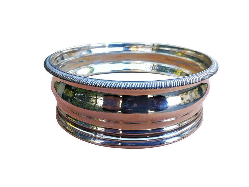 A Silver-Plated Wine Coaster with Wooden Base