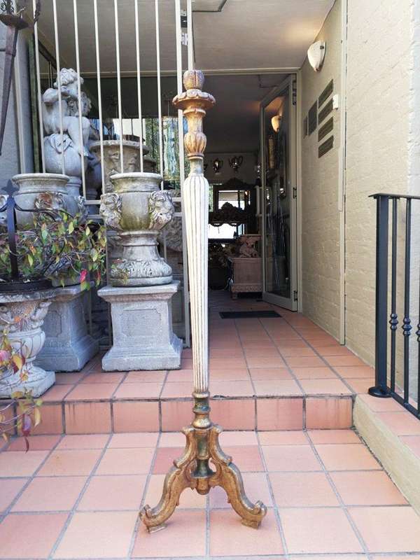 An Early 20th Century Carved Wooden Candle Holder, Gilt And Cream Painted