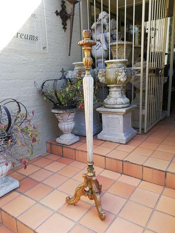 An Early 20th Century Carved Wooden Candle Holder, Gilt And Cream Painted