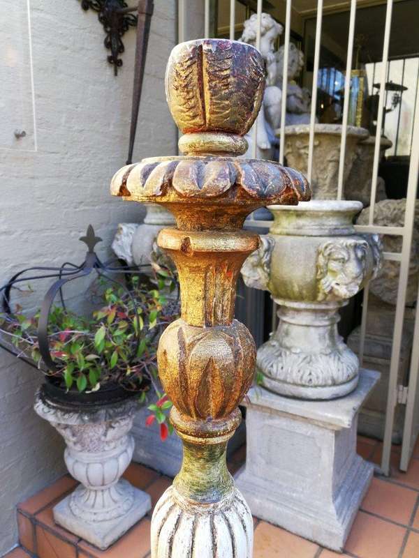 An Early 20th Century Carved Wooden Candle Holder, Gilt And Cream Painted